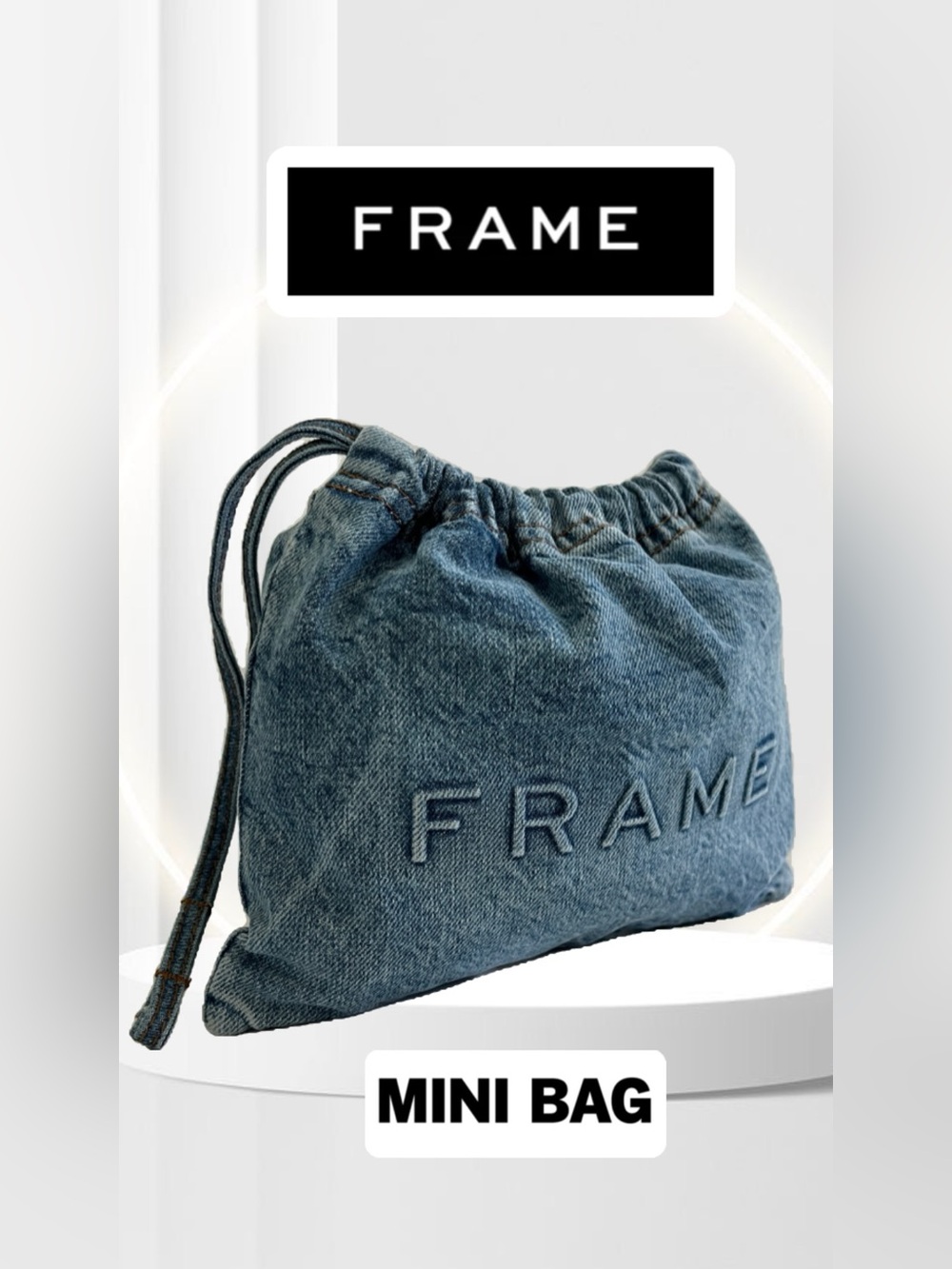 FRAME Denim Blue Drawstring Closure Denim Pouch 100% Cotton Lining